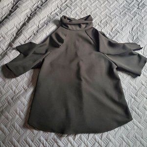 Black Peekaboo Shoulder Blouse with collar Medium